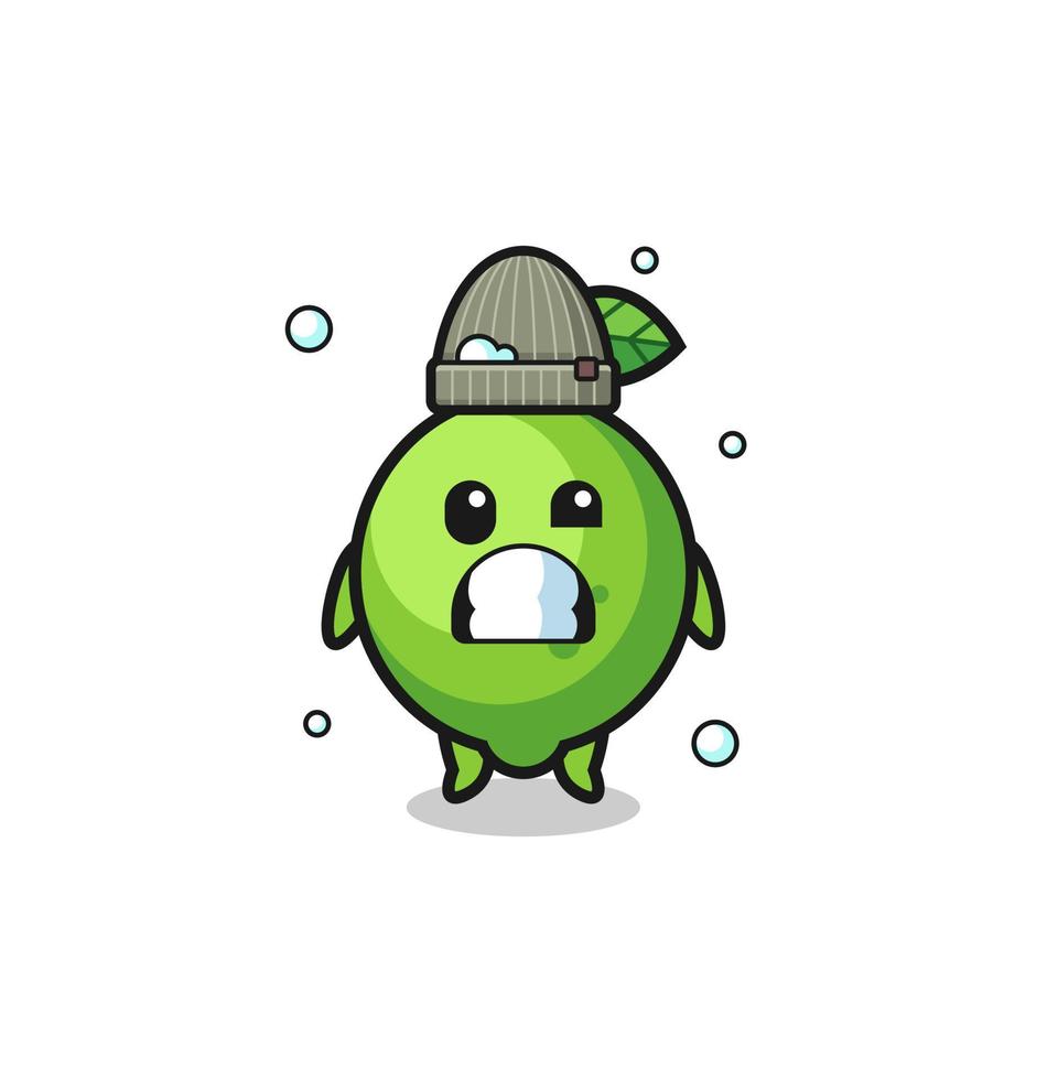 cute cartoon lime with shivering expression vector