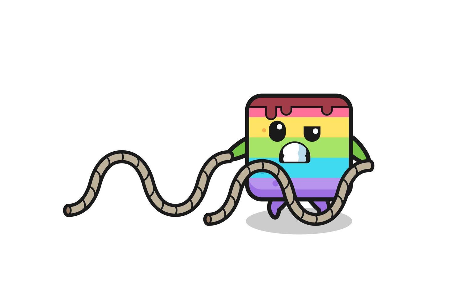 illustration of rainbow cake doing battle rope workout vector