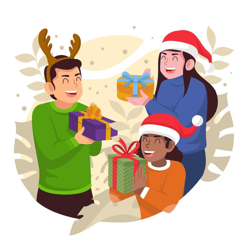 intercambio de regalos de navidad con un amigo vector