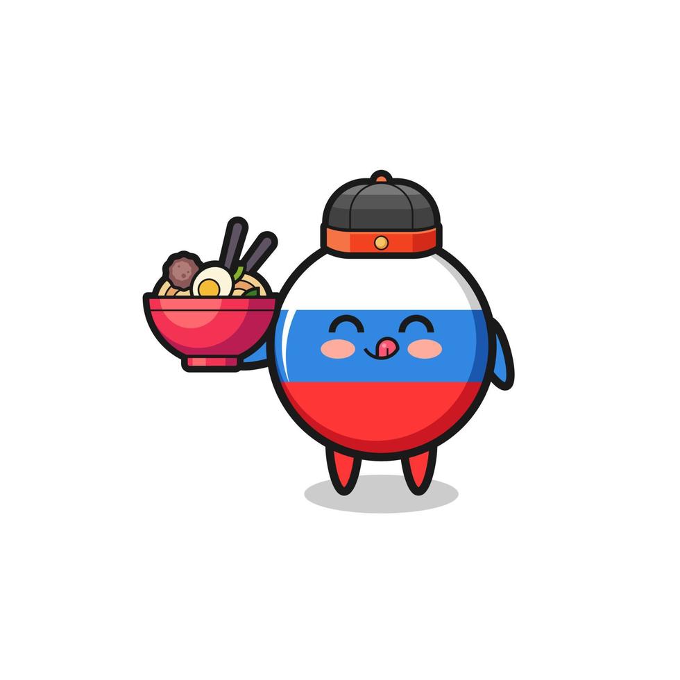 russia flag as Chinese chef mascot holding a noodle bowl vector