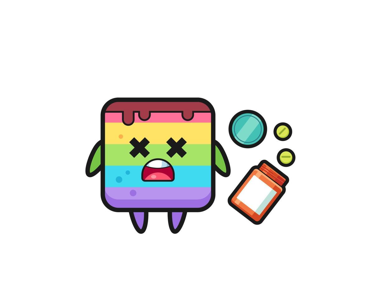 illustration of overdose rainbow cake character vector