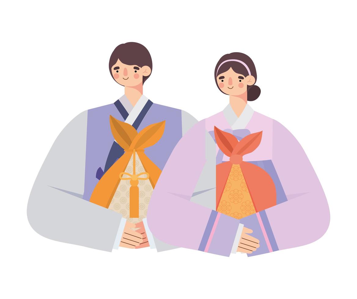 ilustración de pareja coreana vector