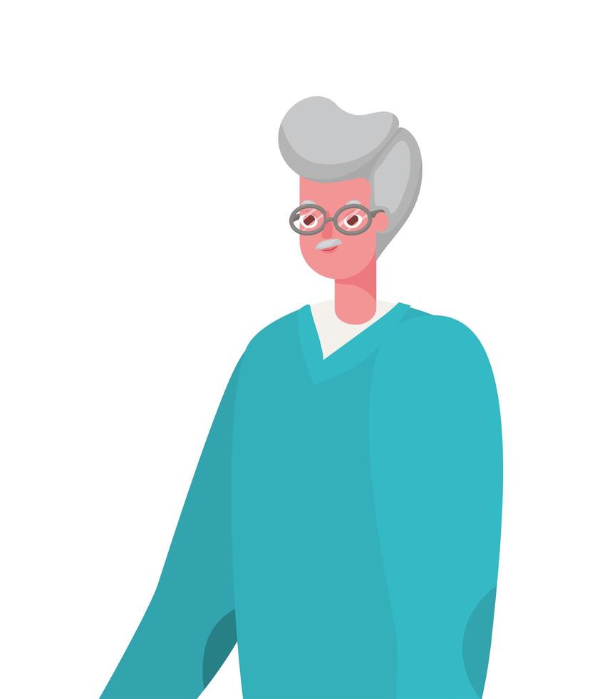 Senior man cartoon with pullover and glasses vector design