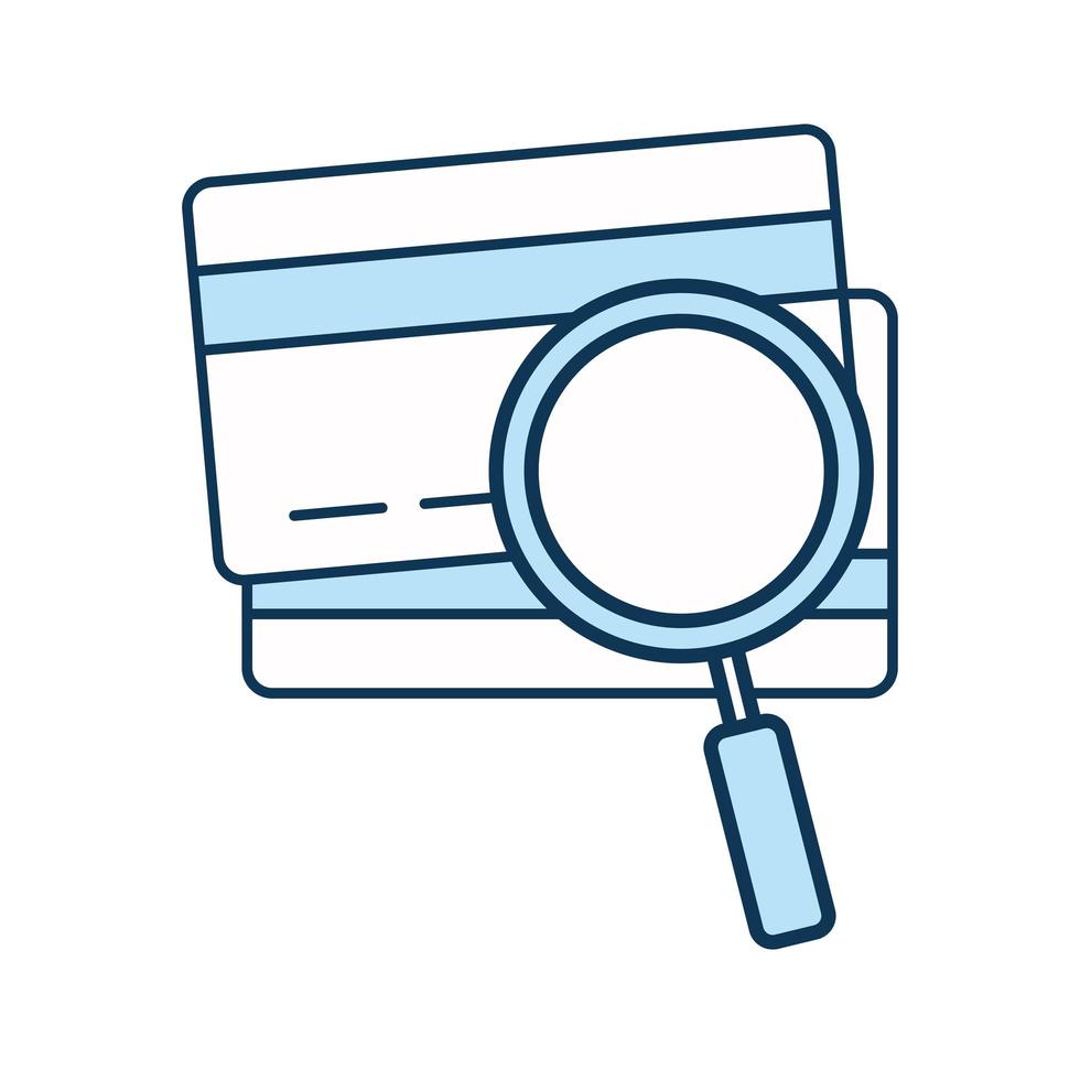 lupe with credit cards line and fill style icon vector design