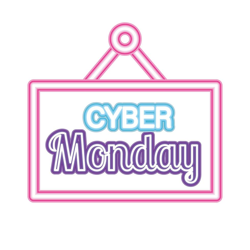 cyber monday lettering in neon font on square vector