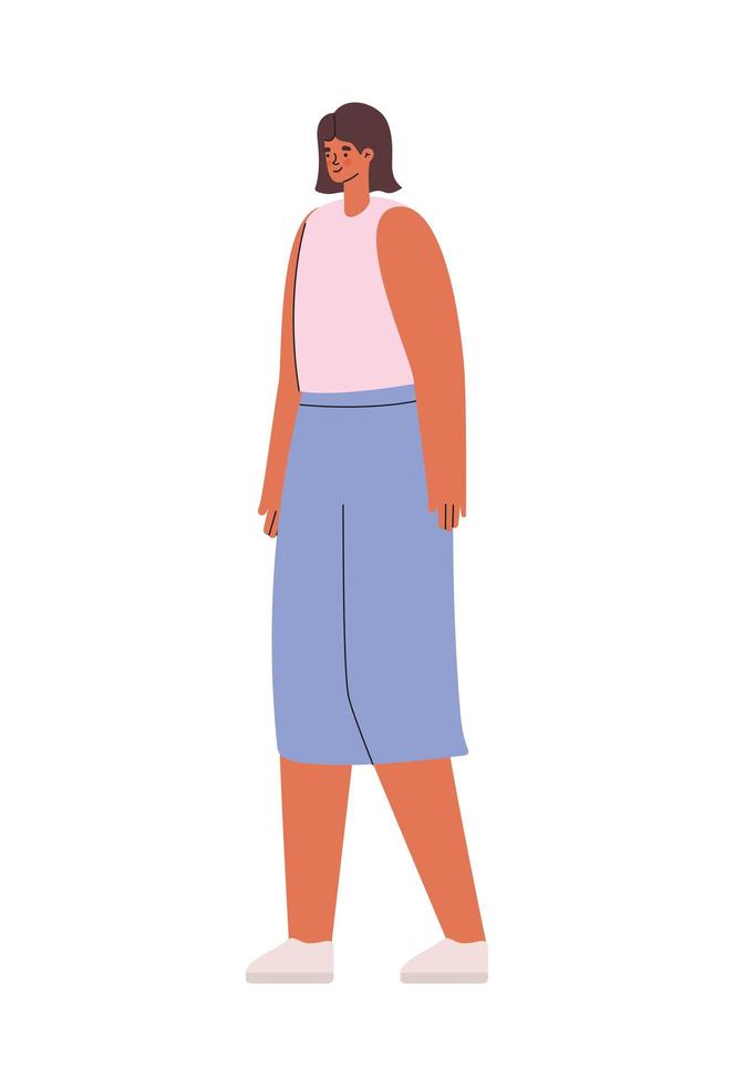 woman dressed in pink shirt and light blue shorts vector