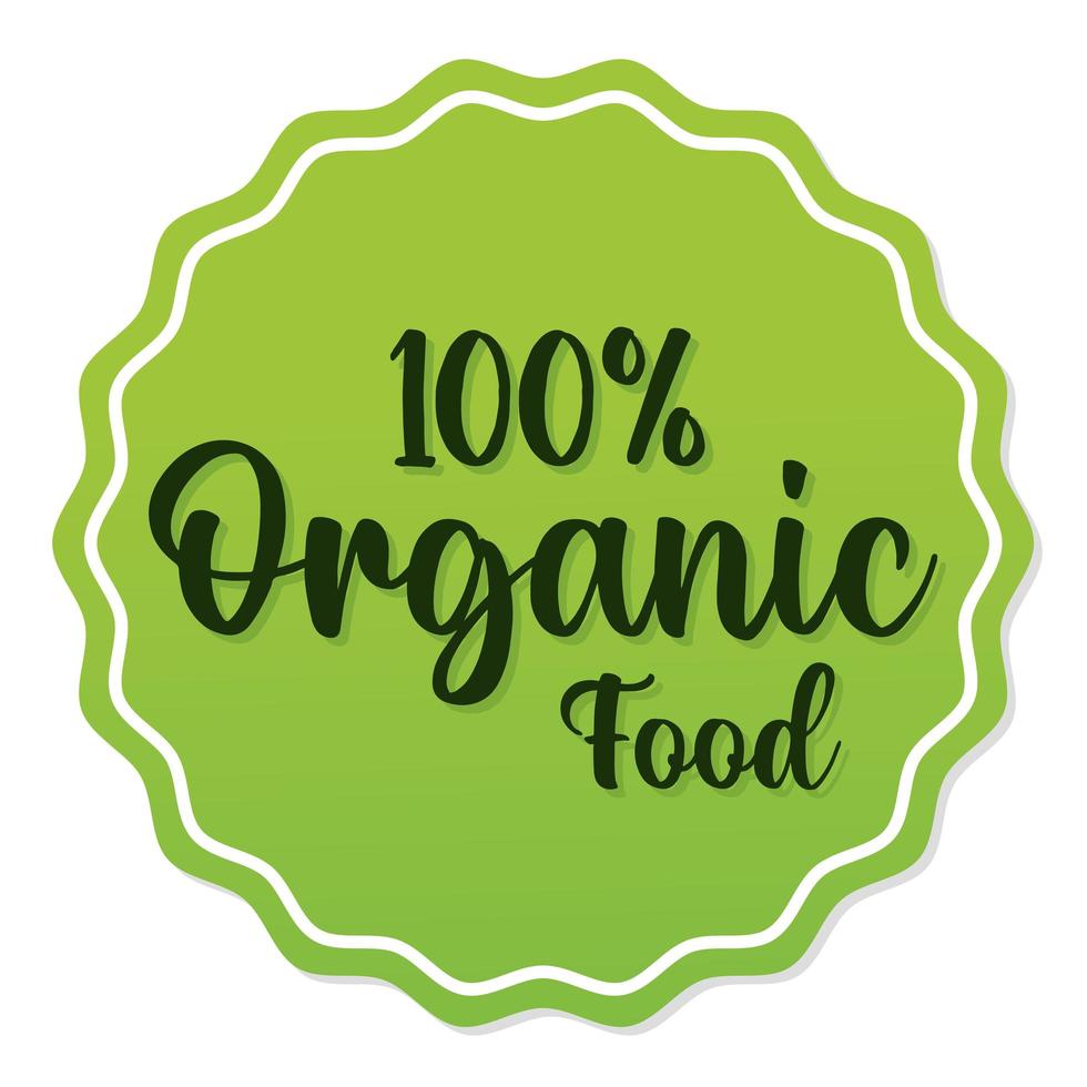 100 percentage organic food lettering on a seal stamp vector