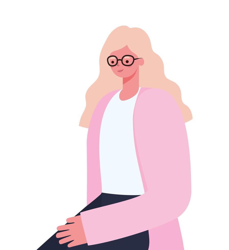 Dibujos animados de mujer rubia con diseño de vector de gafas