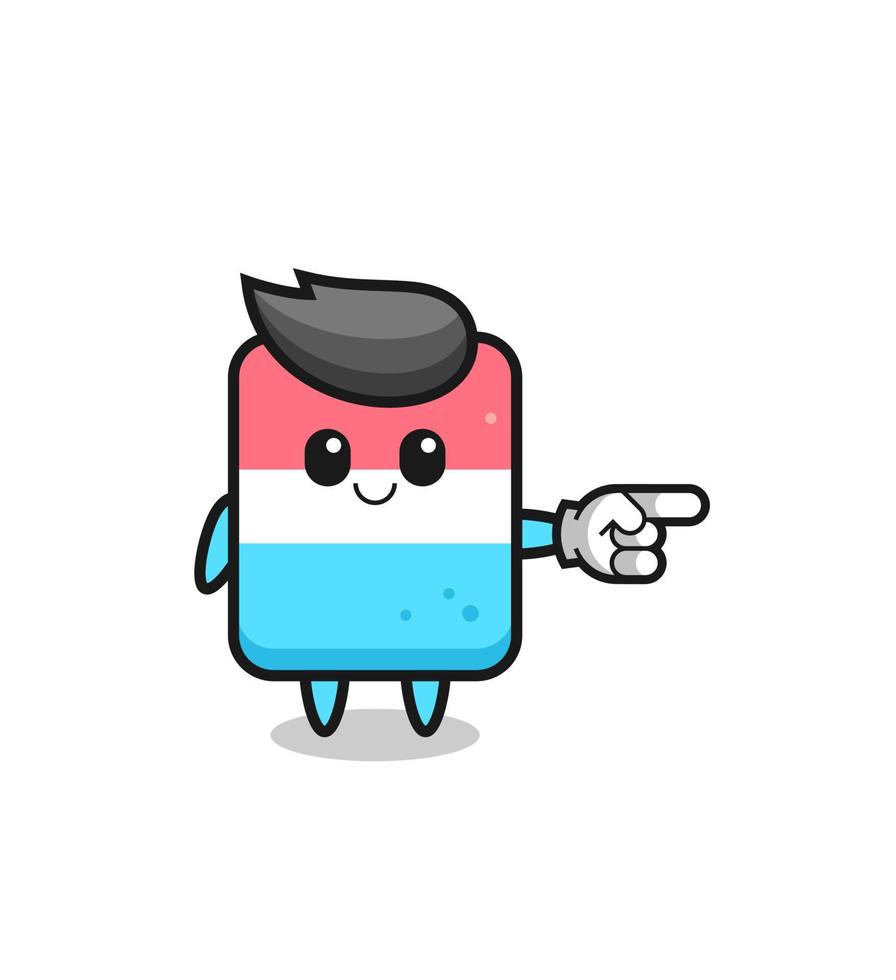 eraser mascot with pointing right gesture vector