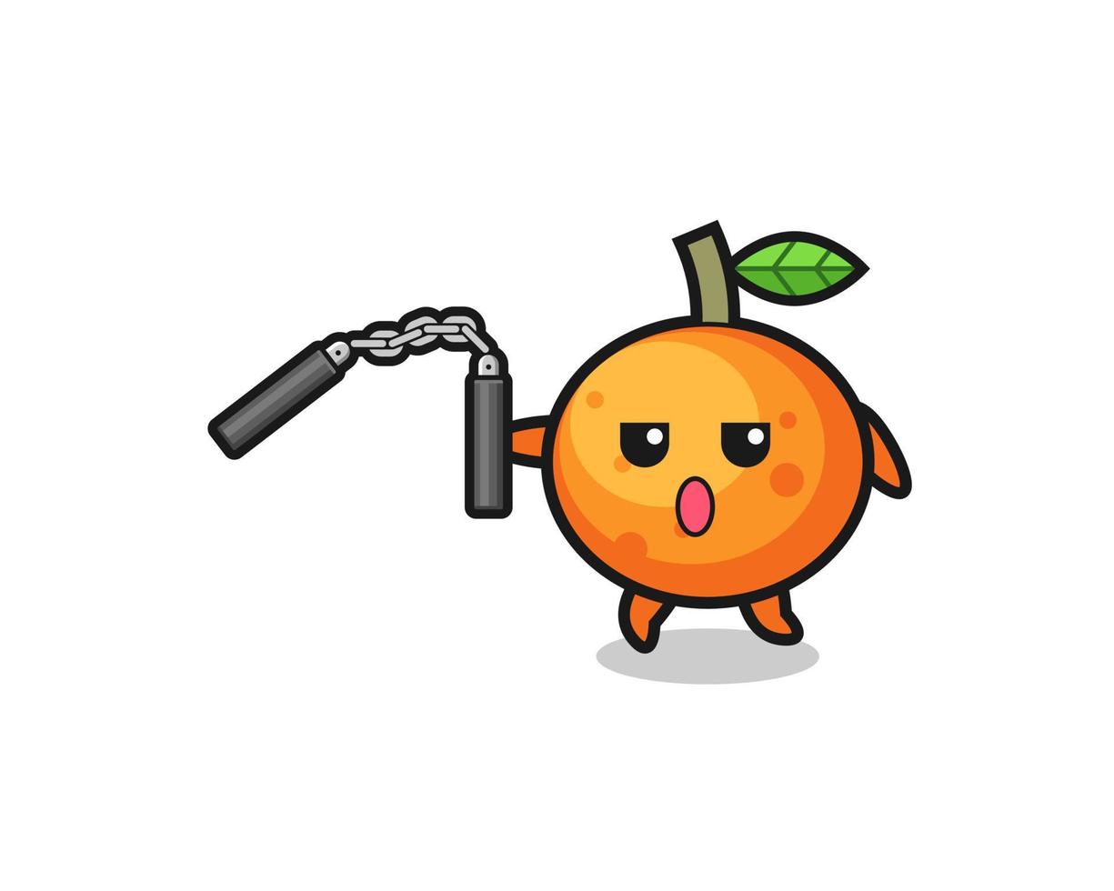 caricatura de mandarina usando nunchaku vector