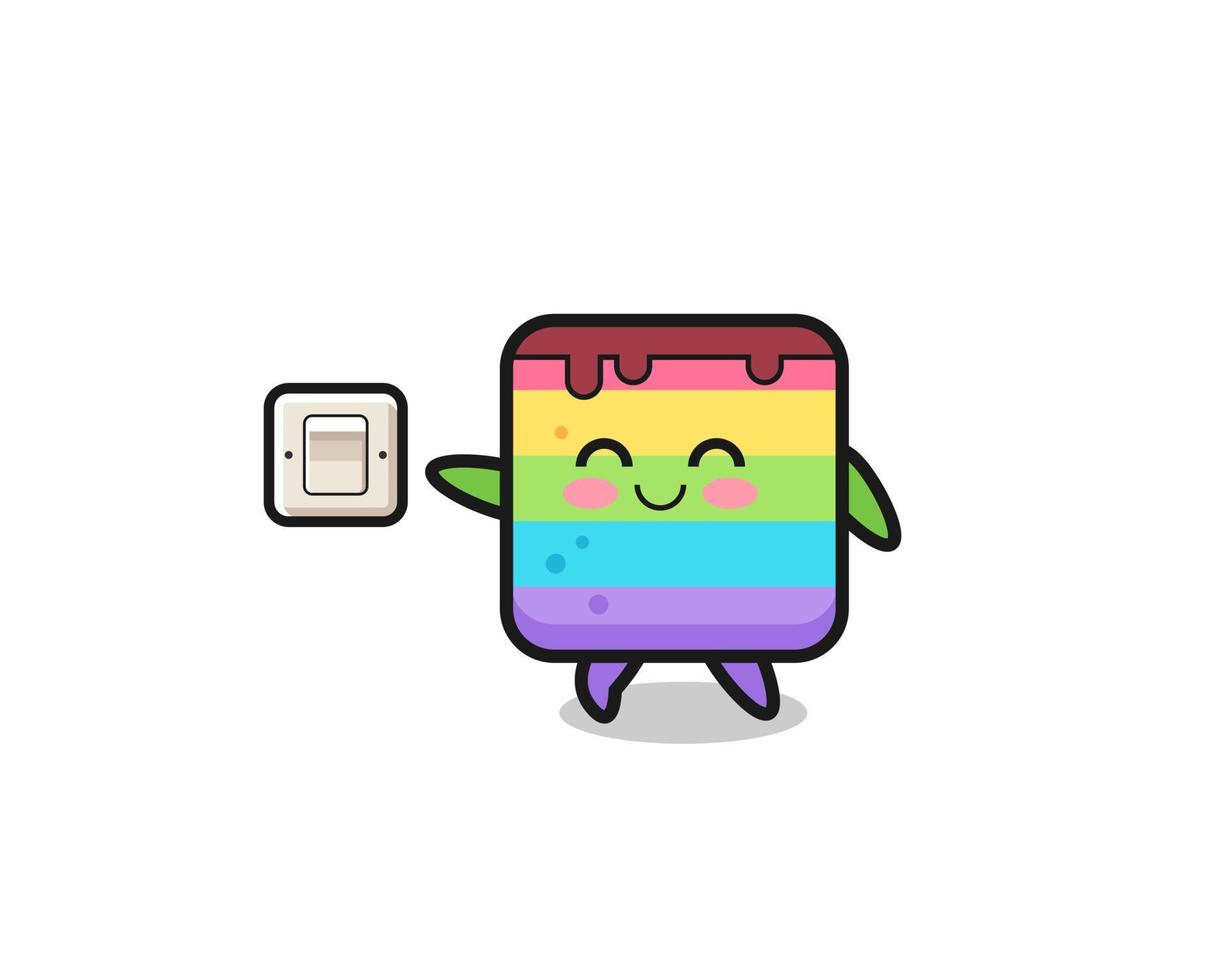 cartoon rainbow cake is turning off light vector