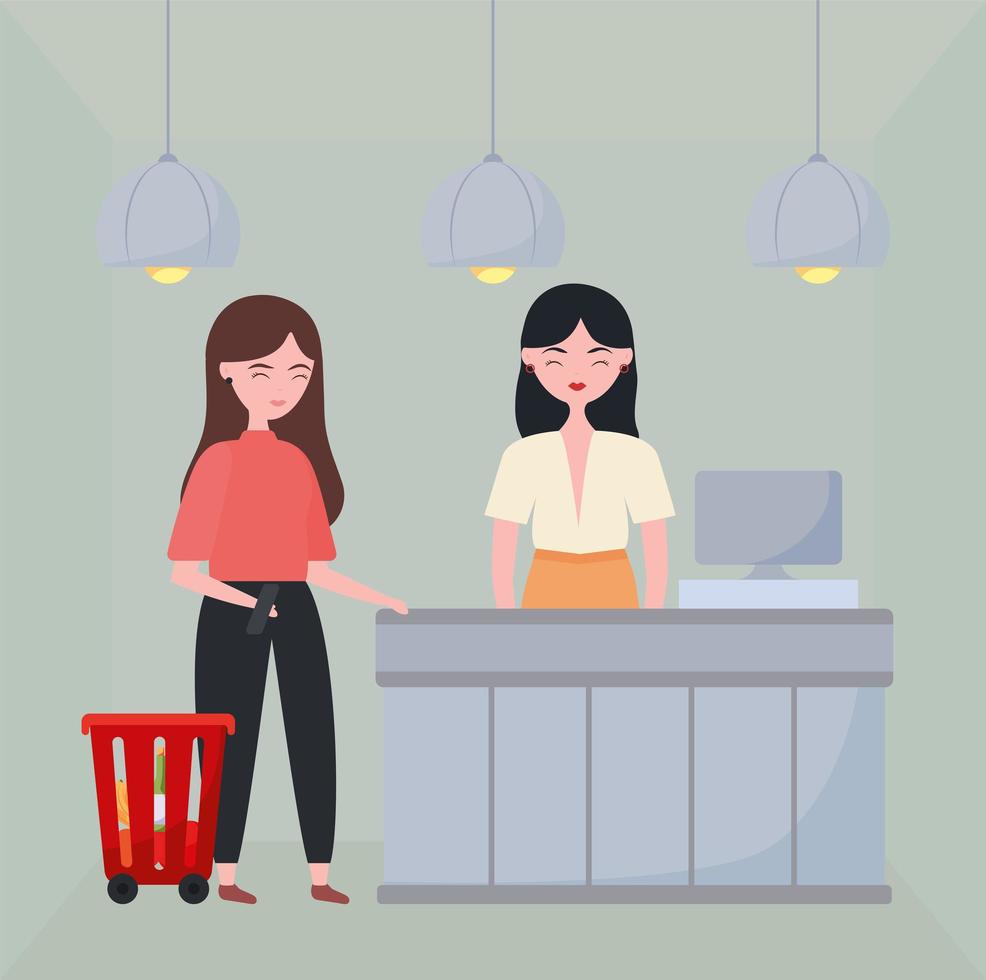 woman in cash register vector