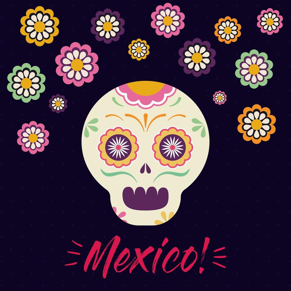 mexican skull head with flowers vector design