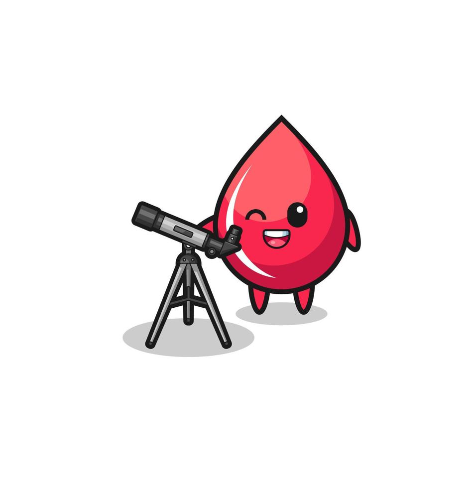 mascota del astrónomo de la gota de sangre con un telescopio moderno vector