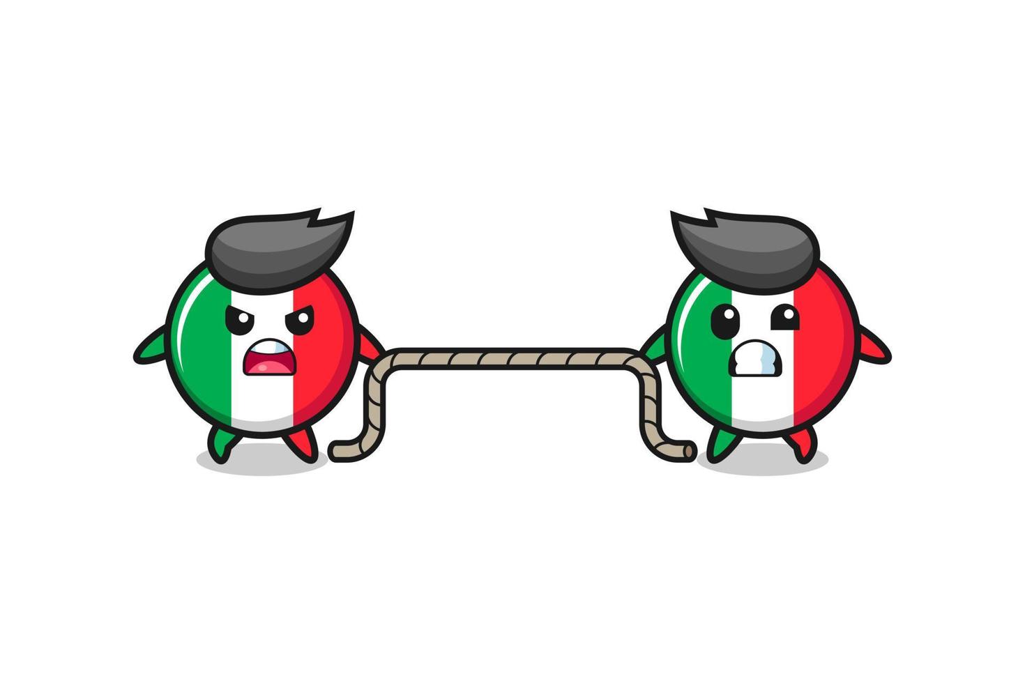 cute italy flag character is playing tug of war game vector