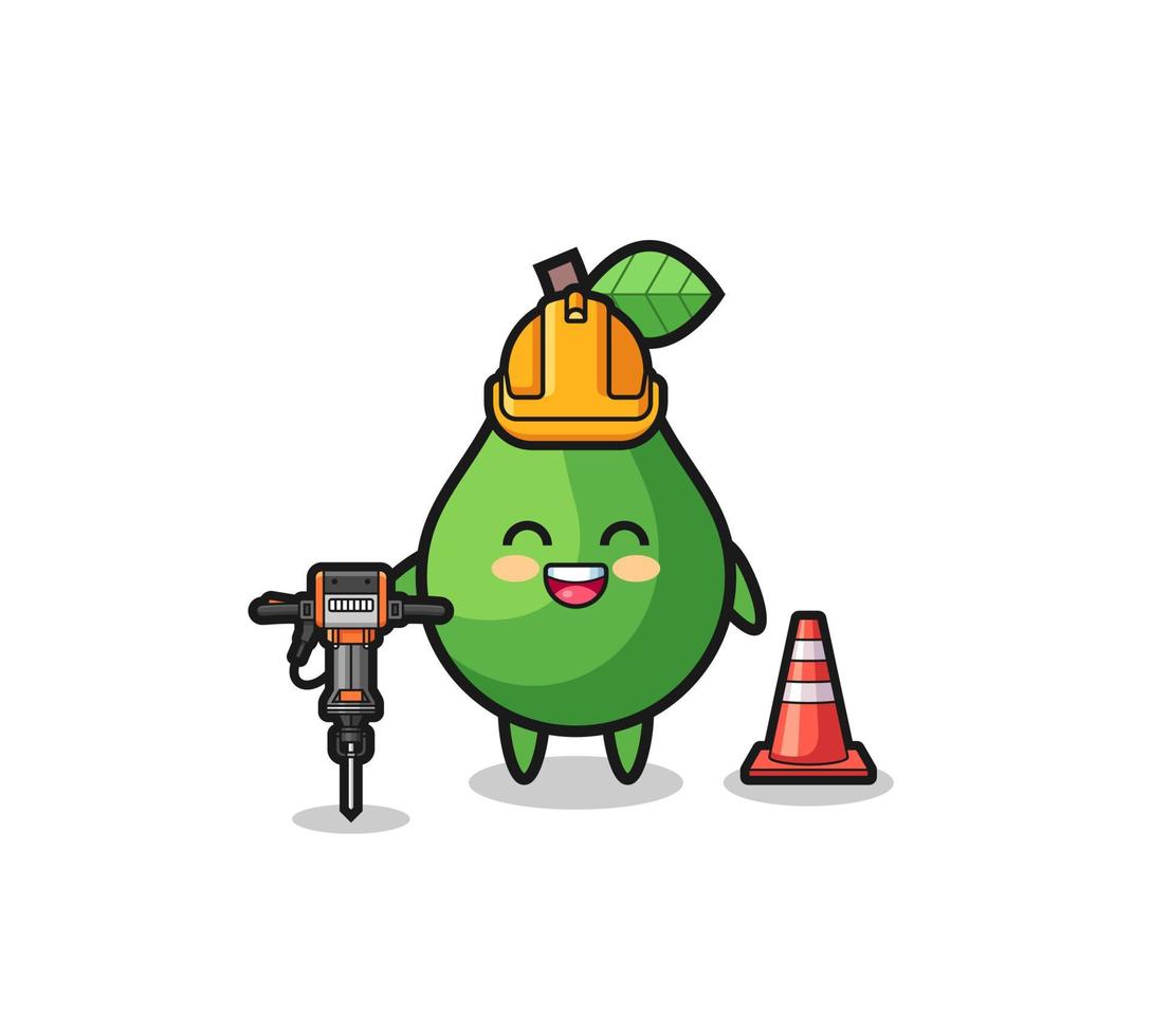 road worker mascot of avocado holding drill machine vector