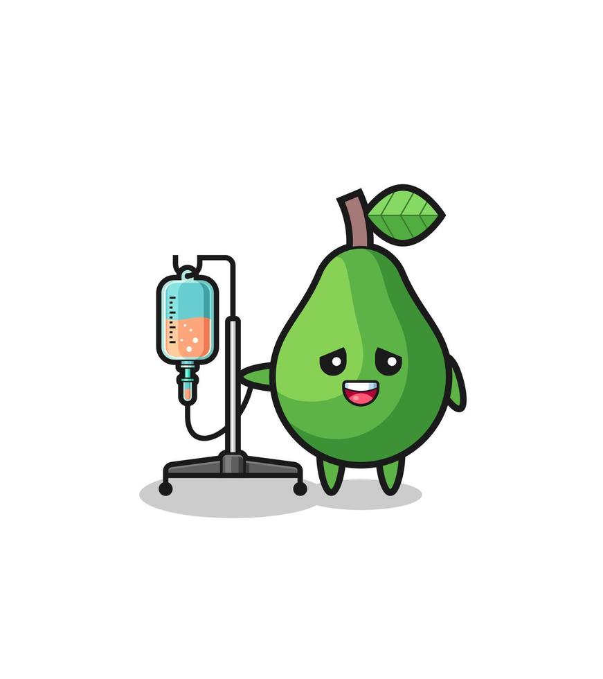 lindo personaje de aguacate de pie con poste de infusión vector