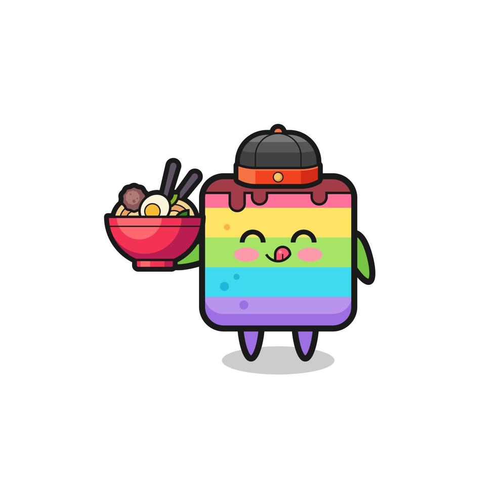 rainbow cake as Chinese chef mascot holding a noodle bowl vector