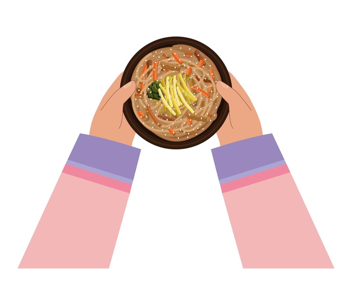 japchae en un plato vector