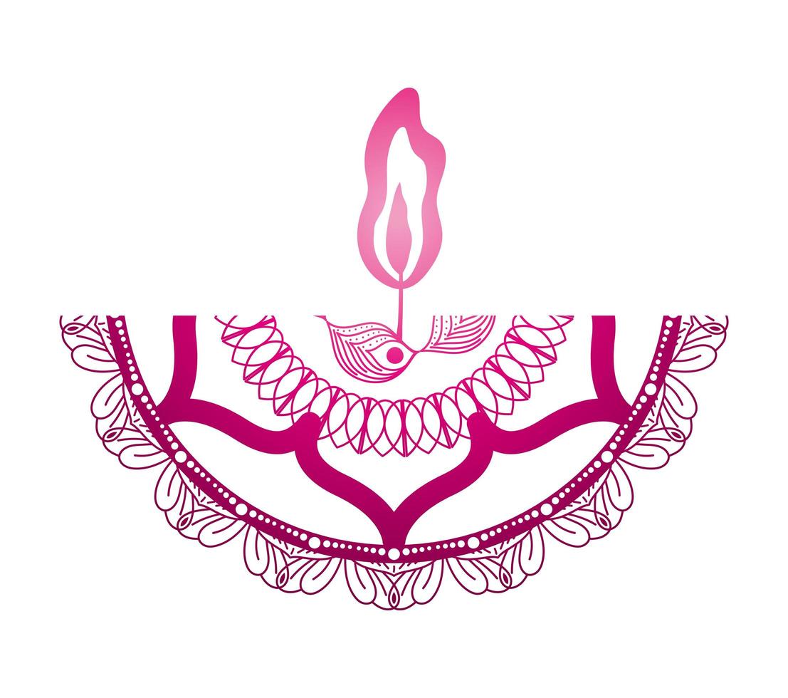 mandala of color dark pink with a dark pink candle on white background vector
