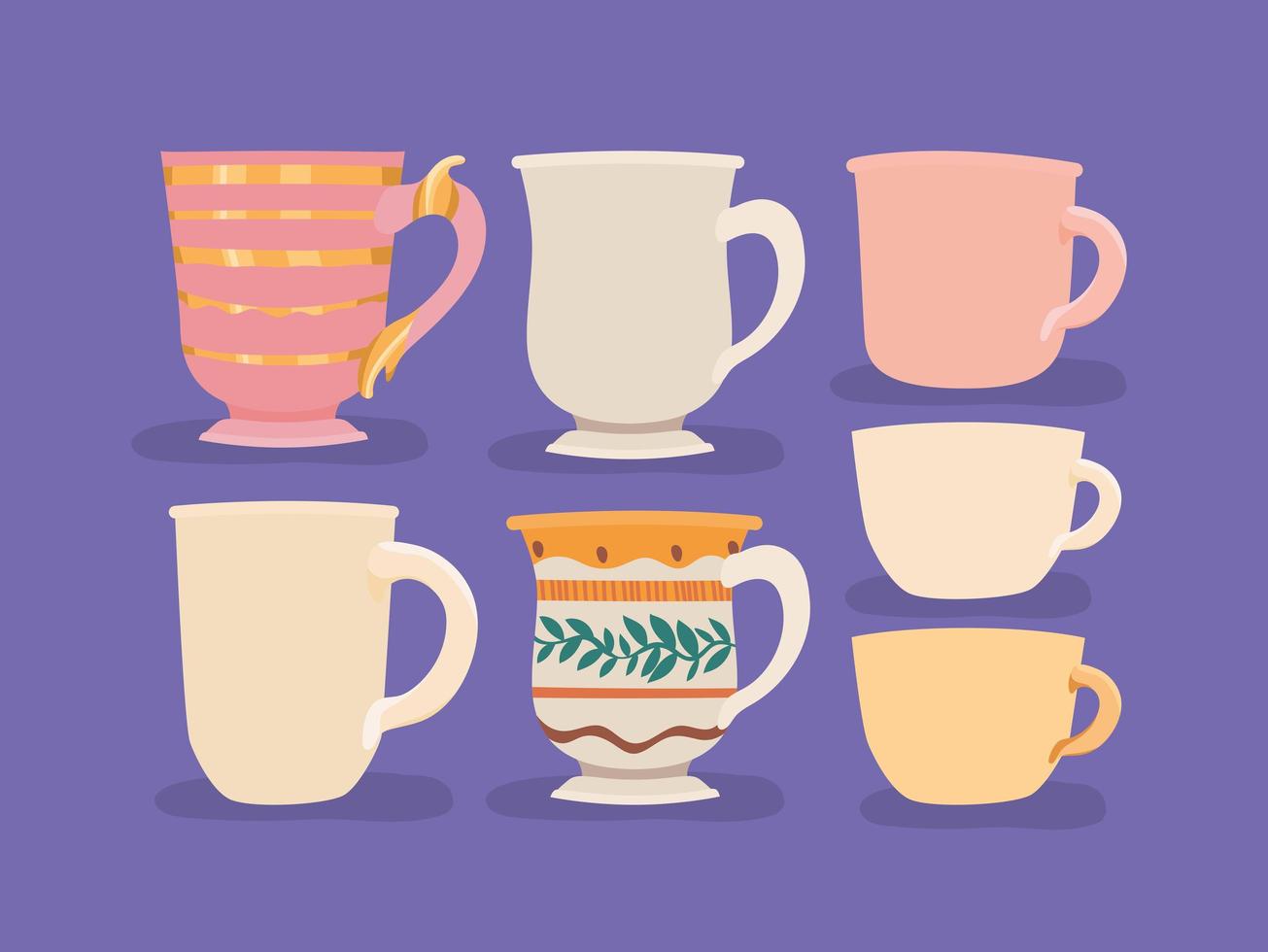seven coffee cups vector