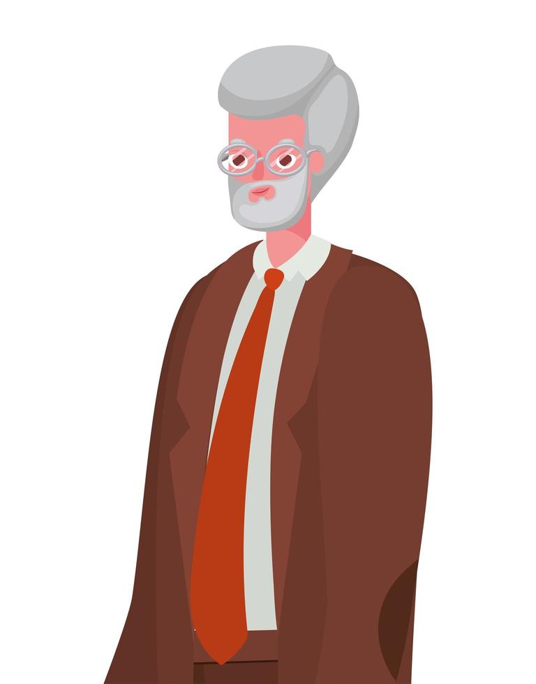 caricatura, hombre mayor, con, traje, y, anteojos, vector, diseño vector