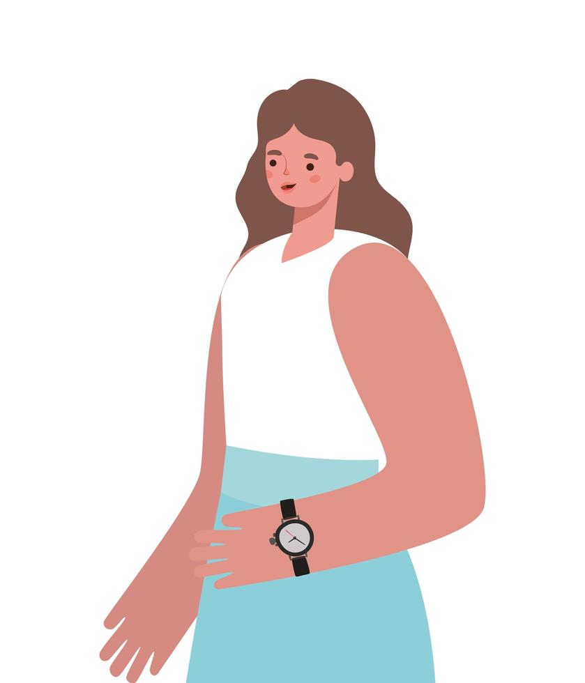woman with brown hair and blue skirt vector