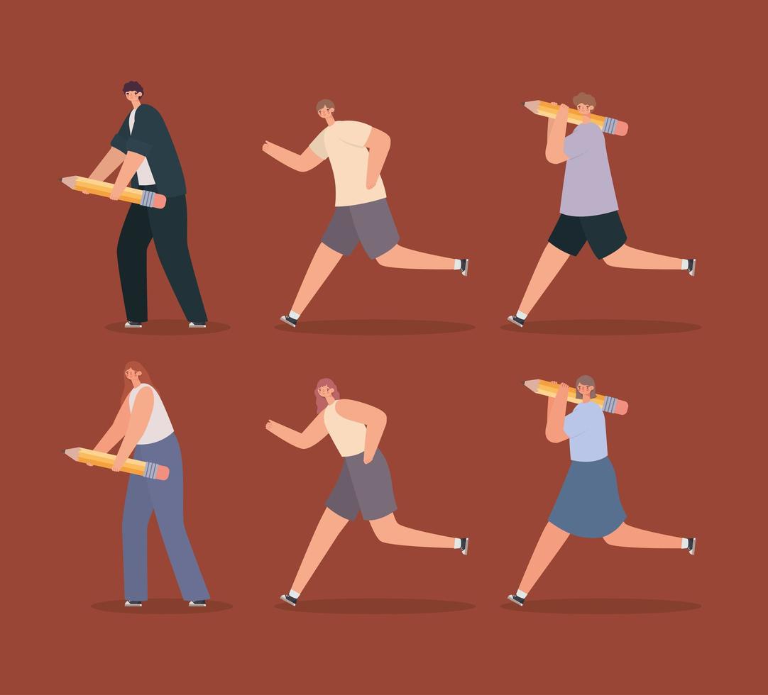 six persons working vector