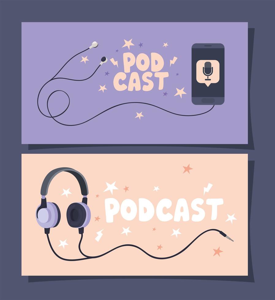 two podcast cards vector