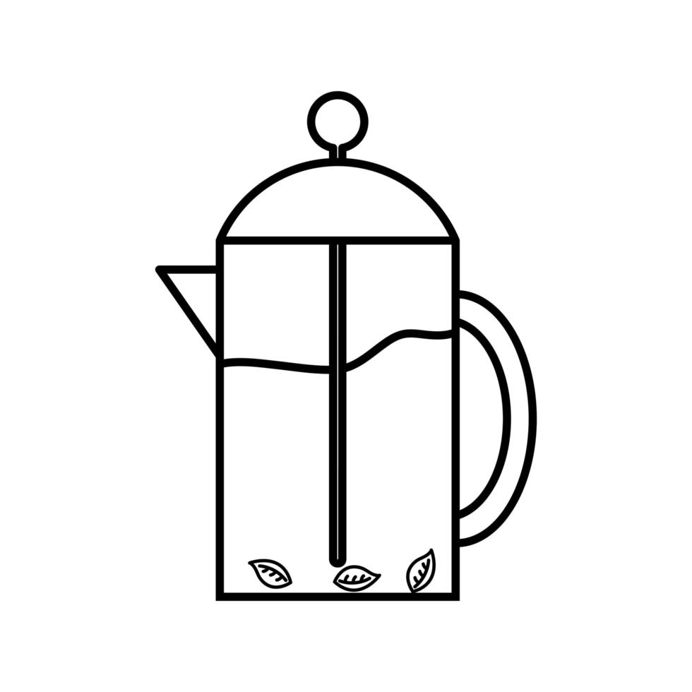 tea pot with leaves line style icon vector design