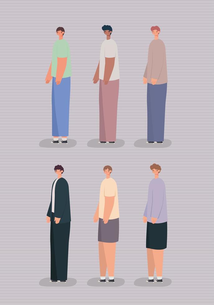 six casual men vector