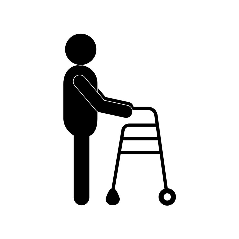 man with walker silhouette style icon vector design