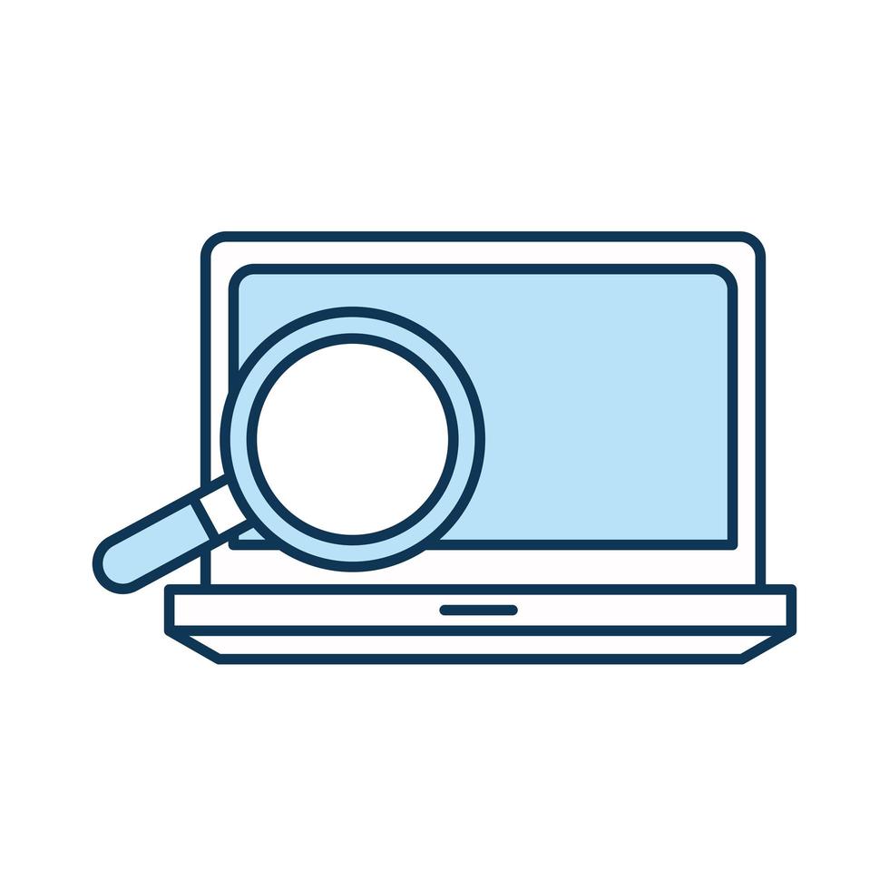 lupe with laptop line and fill style icon vector design