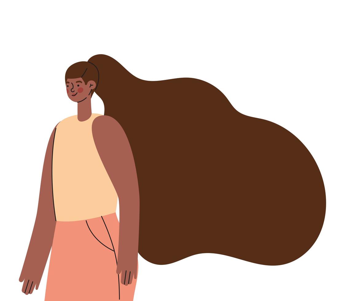 african american woman dressed yellow shirt and with long hair vector