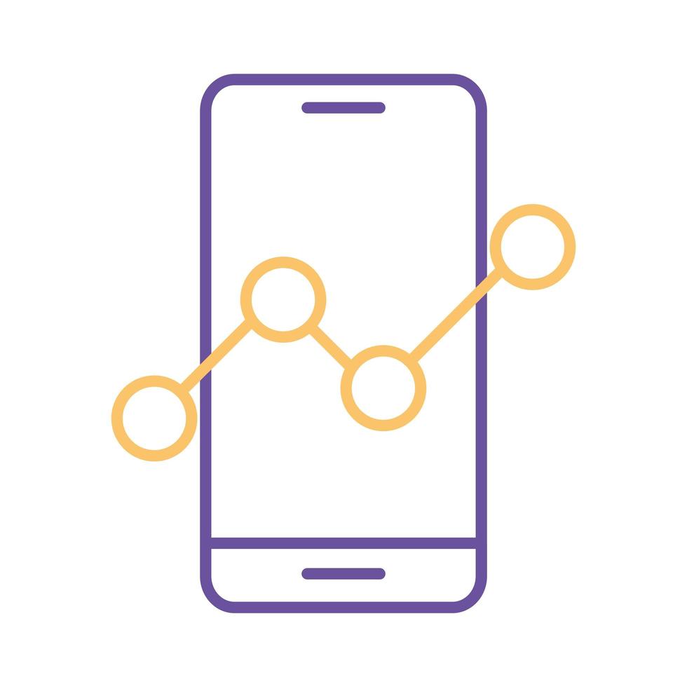 line chart in front of smartphone line style icon vector design