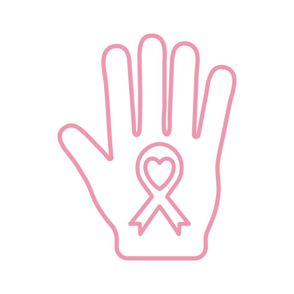 breast cancer ribbon on hand line style icon vector design