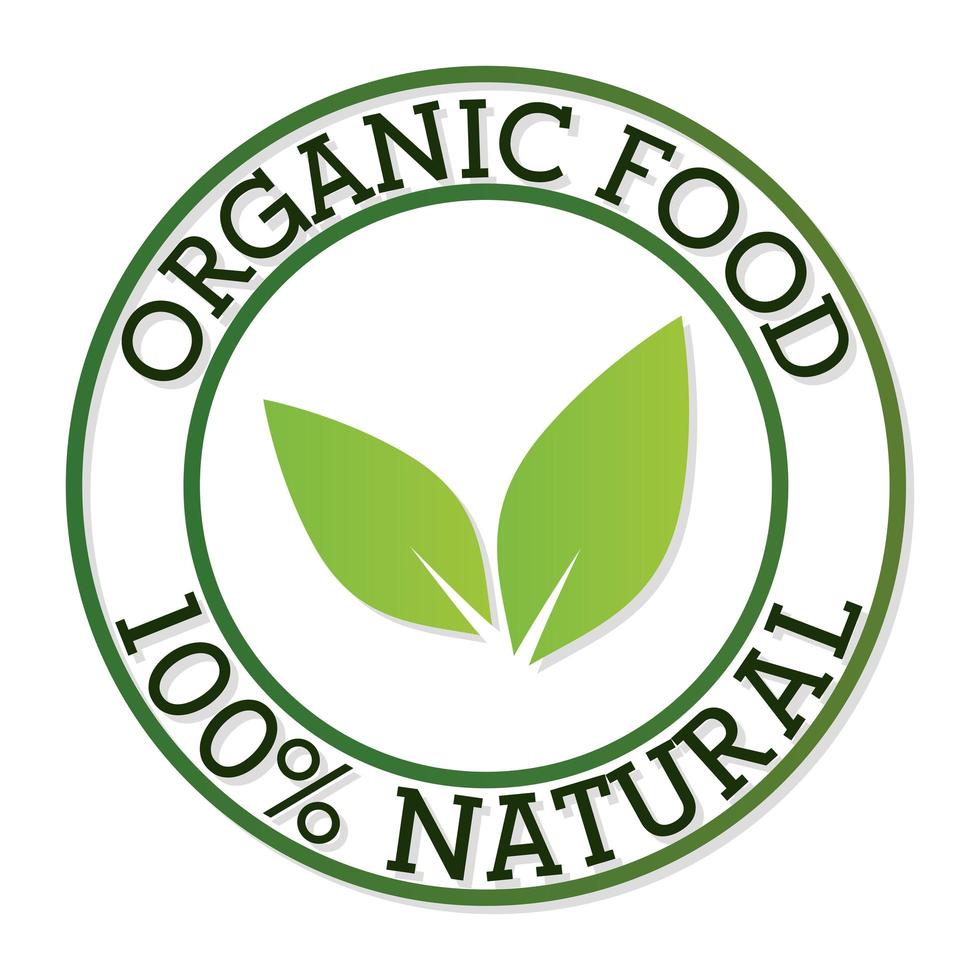 Alimentos orgánicos 100 por ciento de letras naturales en un círculo. vector