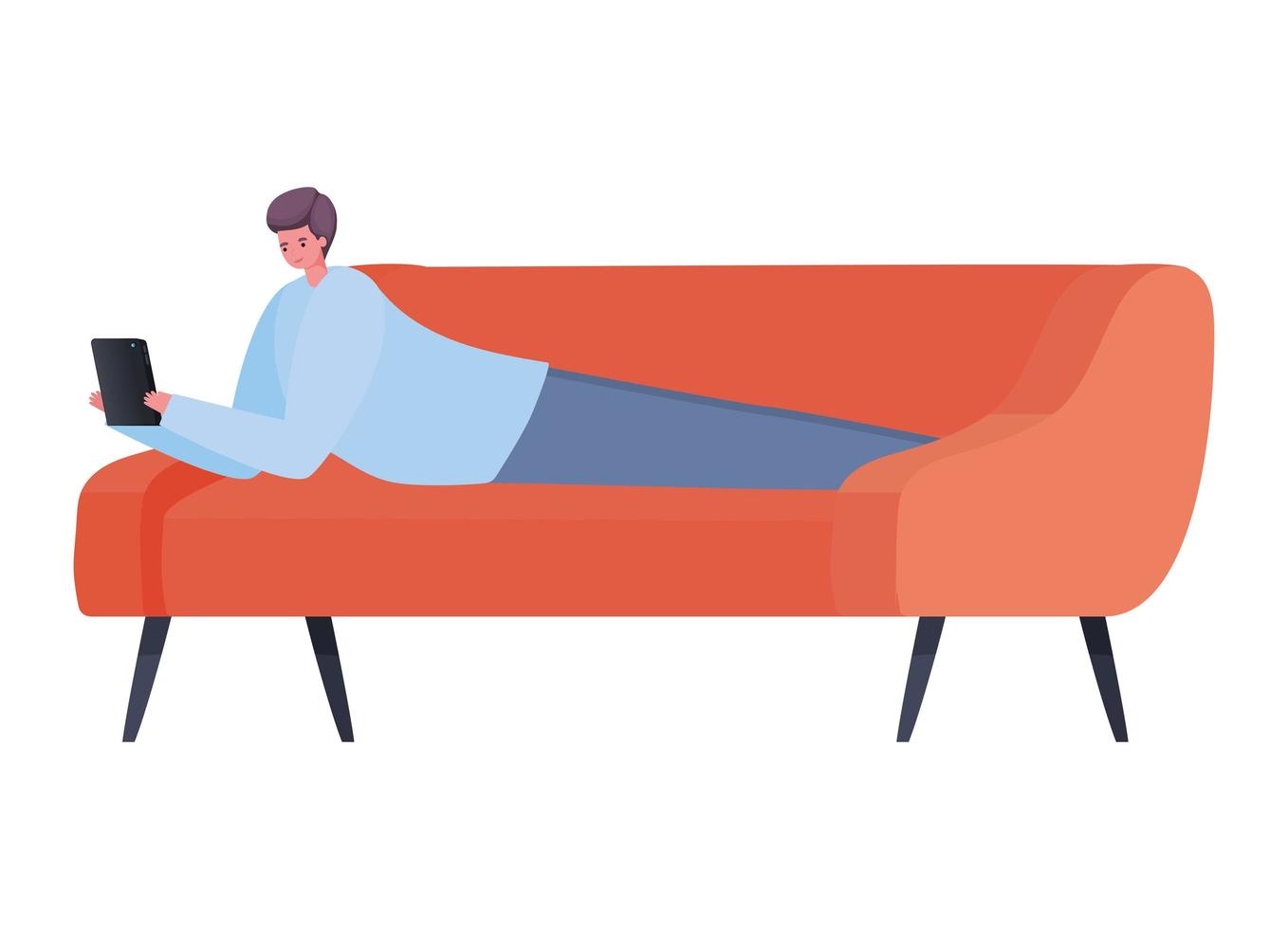 Man with tablet on couch working vector design