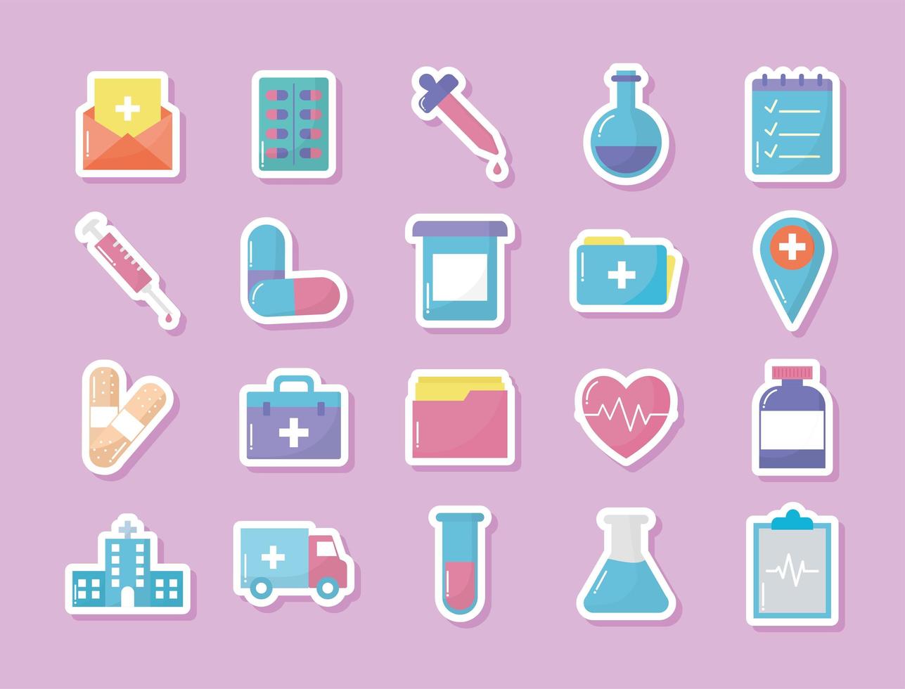 conjunto de iconos médicos con fondo rosa vector