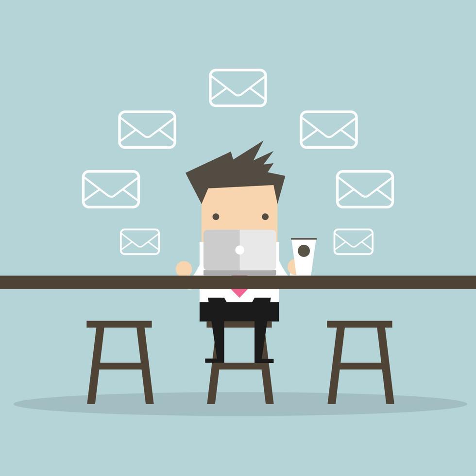 Businessman Check Email Messages at coffee shop. vector