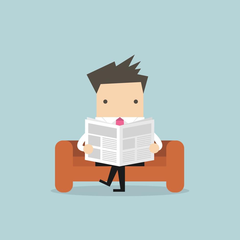 Businessman reading a newspaper on the sofa in room and office. vector