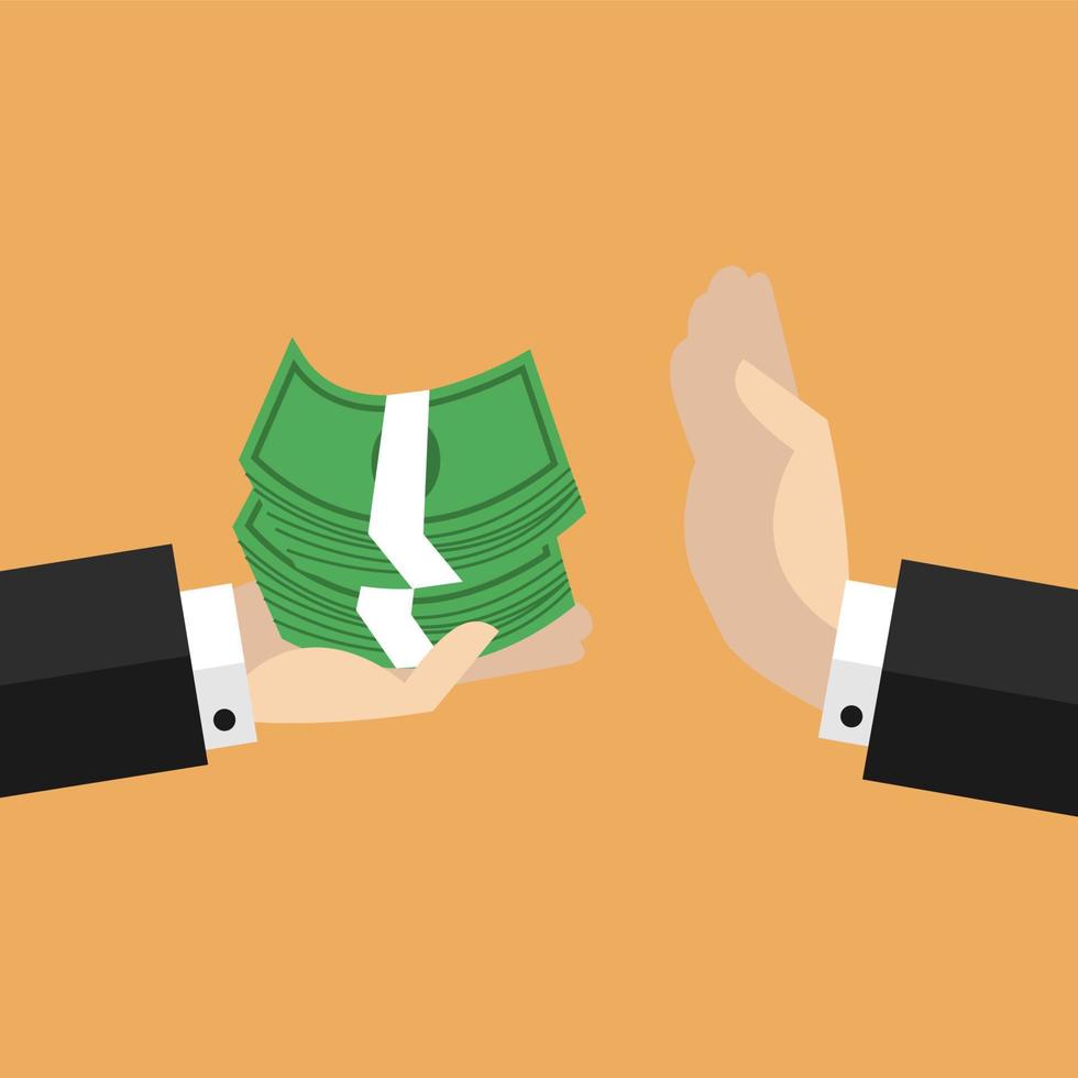 Businessman hand refusing the offered money. vector