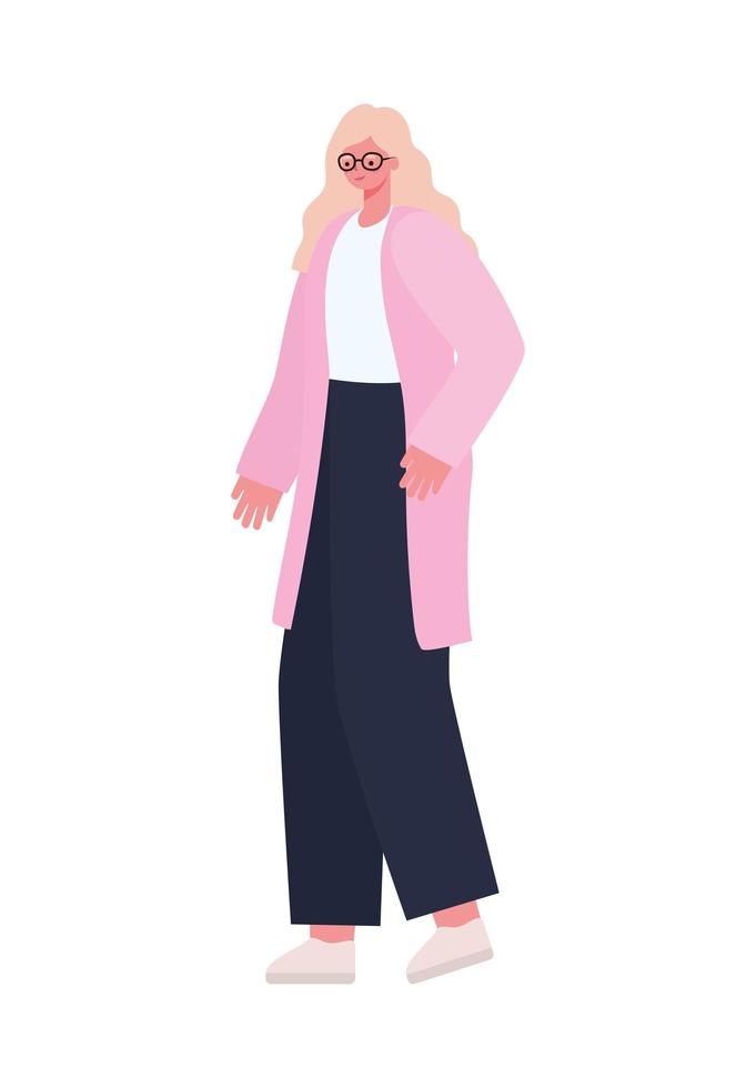 woman dressed in pink coat on whithe background vector