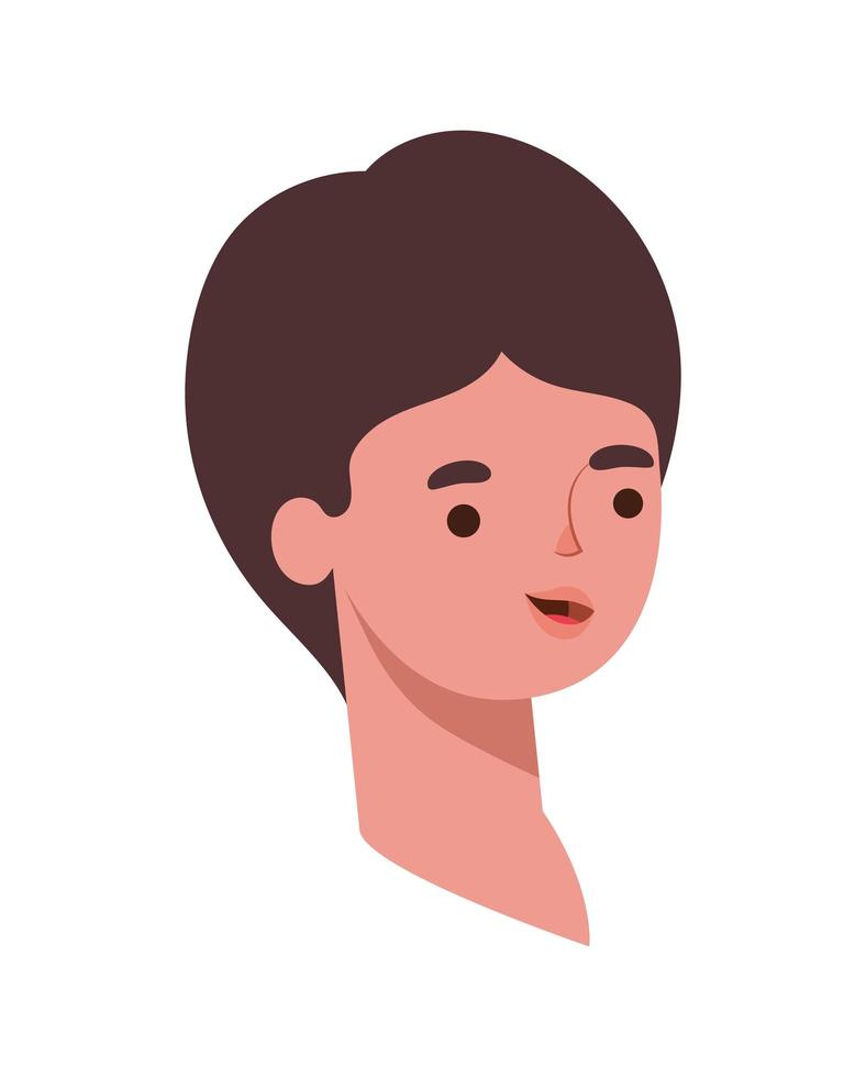 Rostro de mujer con cabello castaño oscuro sobre un fondo blanco. vector