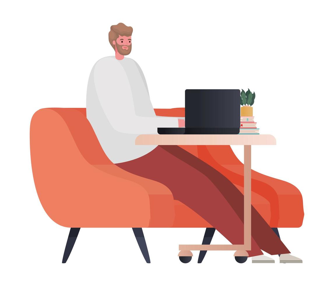 Man with laptop on chair working vector design