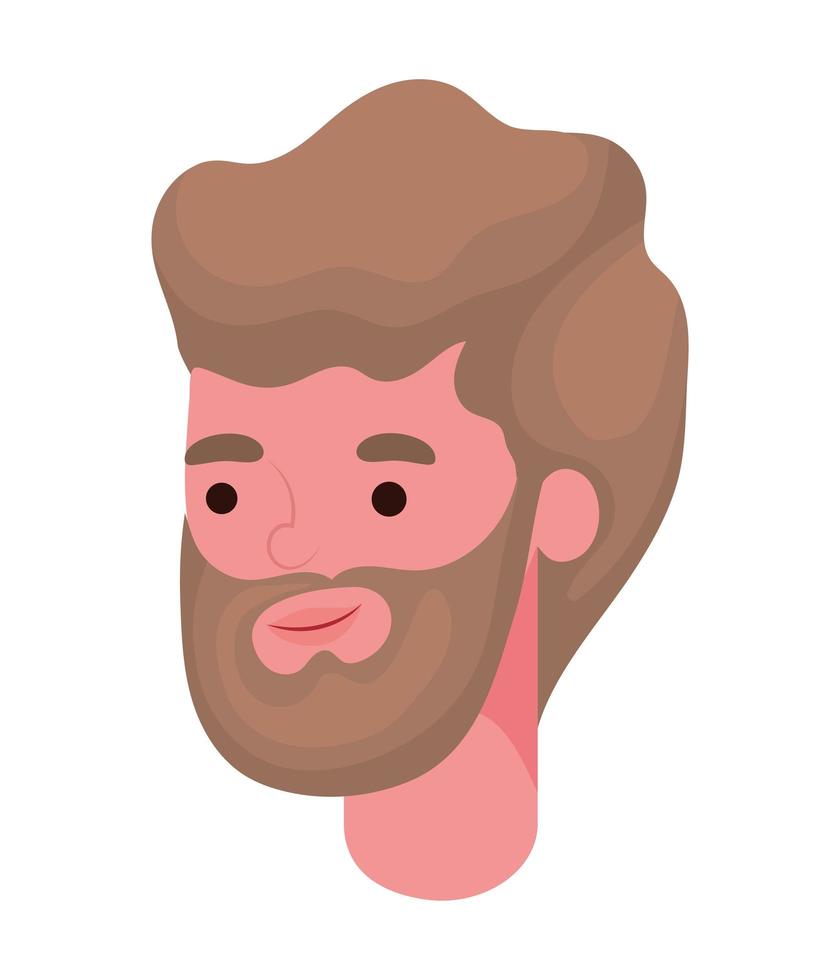 Dibujos animados de hombre de cabello castaño con diseño de vector de cabeza de barba