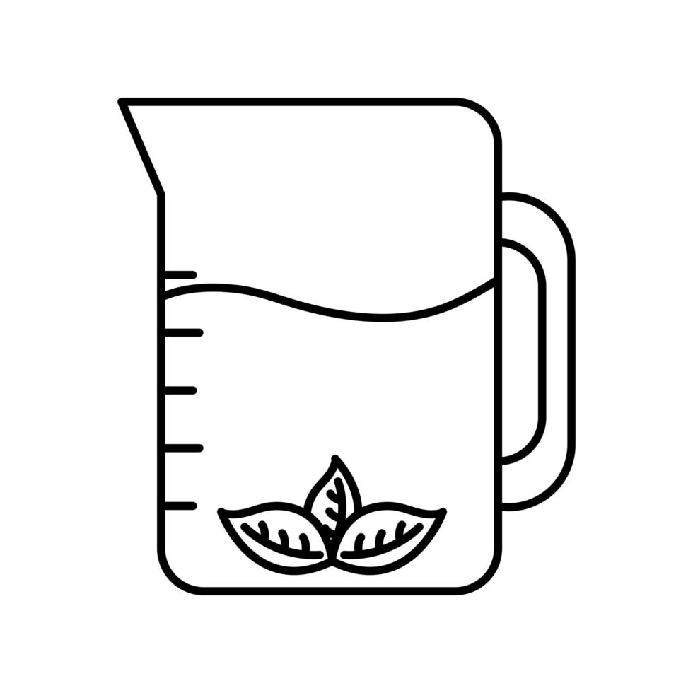 Tarro de té con hojas de diseño de vector de icono de estilo de línea