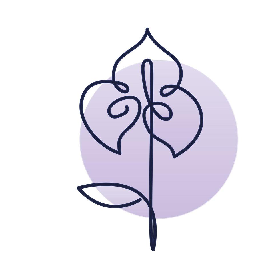 flower plant with stem, one line style vector