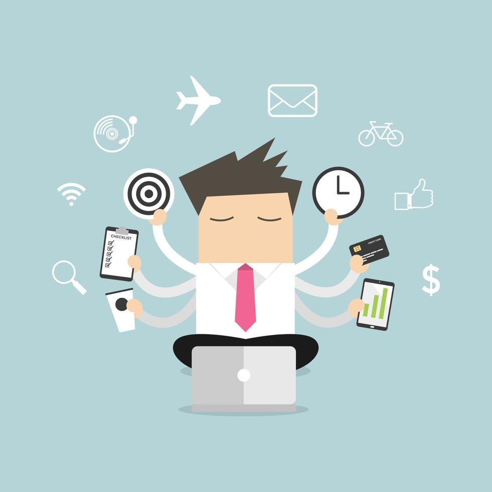 Businessman with multitasking and multi skill vector. vector