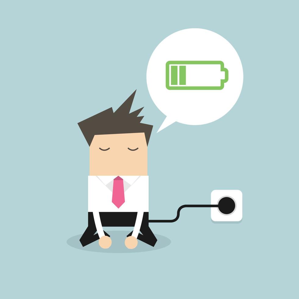 Businessman feeling tired and charging battery. vector